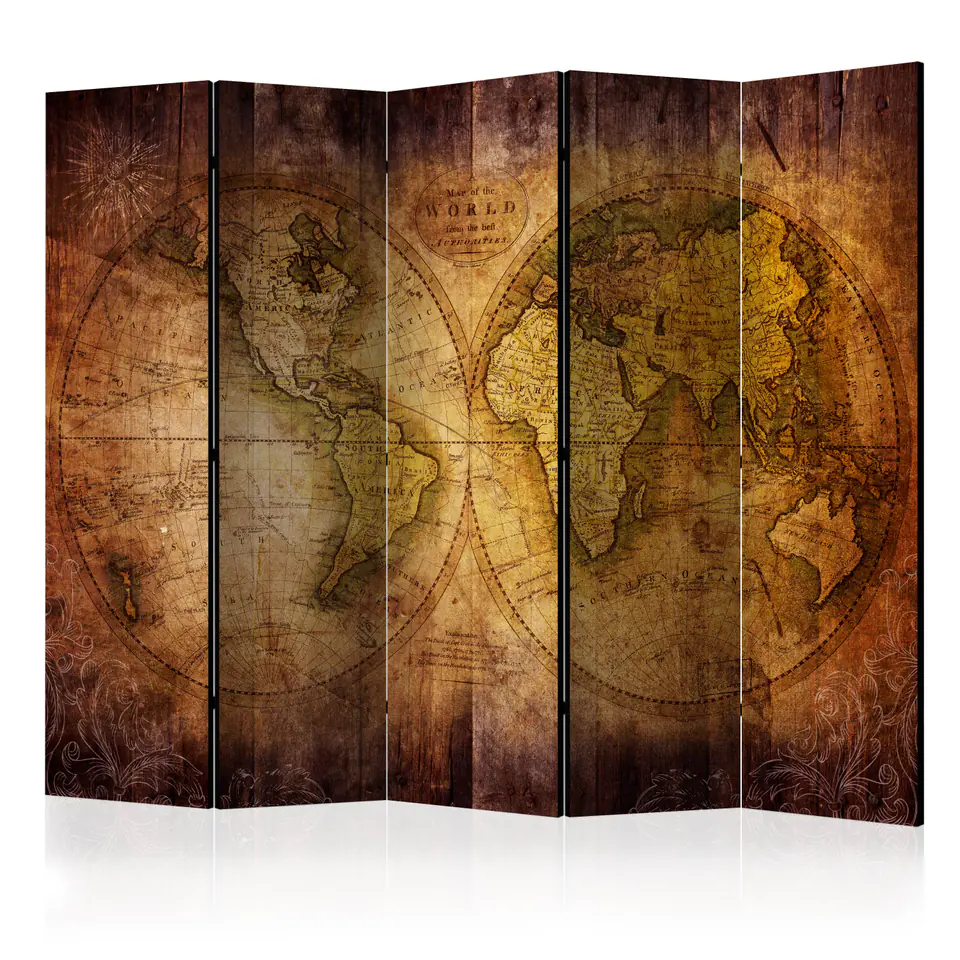 ⁨5-piece screen - The world on the old map II [Room Dividers] (size 225x172)⁩ at Wasserman.eu