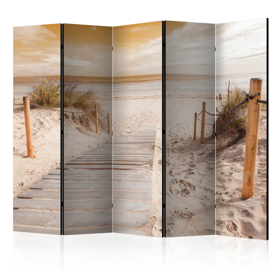 ⁨Screen 5-piece - On the beach - sepia II [Room Dividers] (size 225x172)⁩ at Wasserman.eu