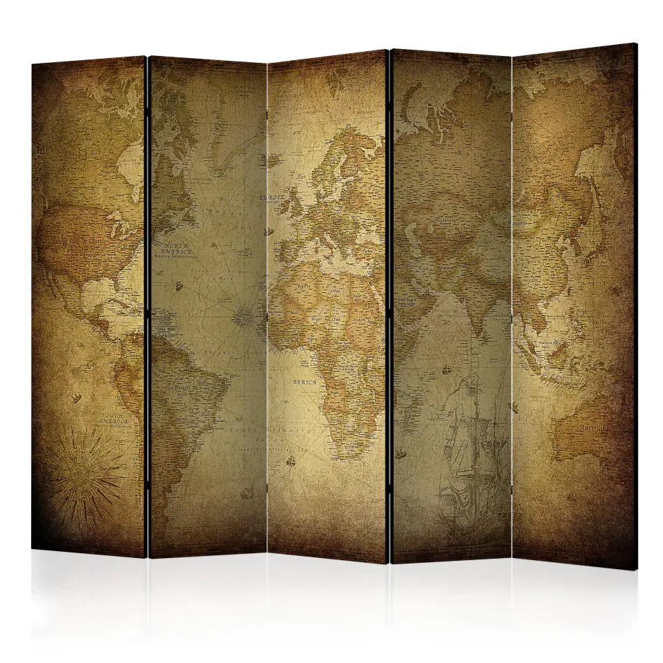 ⁨Screen 5-piece - Old map II [Room Dividers] (size 225x172)⁩ at Wasserman.eu