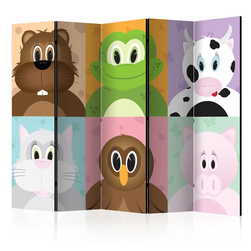 ⁨Screen 5-piece - Cheerful Animals II [Room Dividers] (size 225x172)⁩ at Wasserman.eu