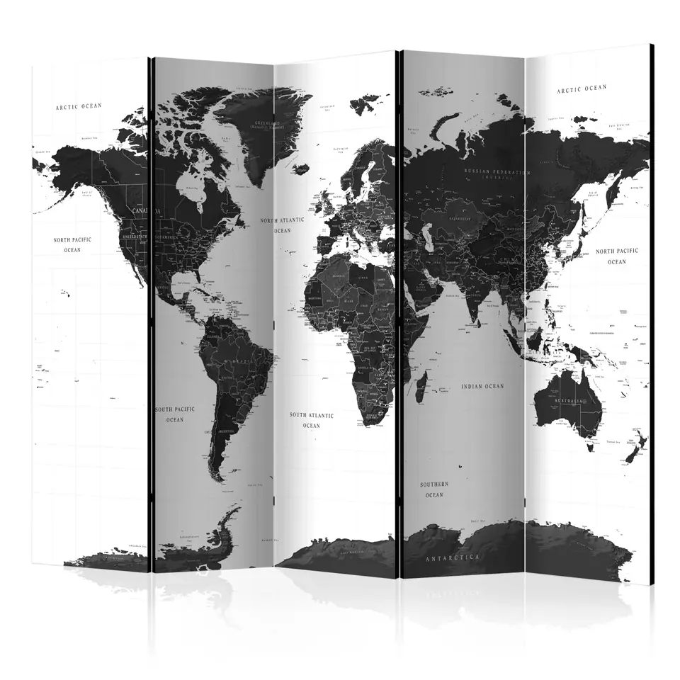 ⁨5-piece screen - Black and white map II [Room Dividers] (size 225x172)⁩ at Wasserman.eu
