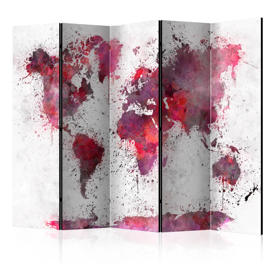 ⁨5-piece screen - World Map: Red Watercolor II [Room Dividers] (size 225x172)⁩ at Wasserman.eu