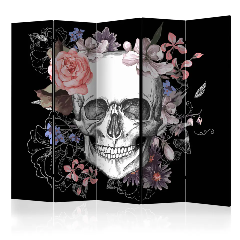 ⁨5-piece screen - Skull and flowers II [Room Dividers] (size 225x172)⁩ at Wasserman.eu