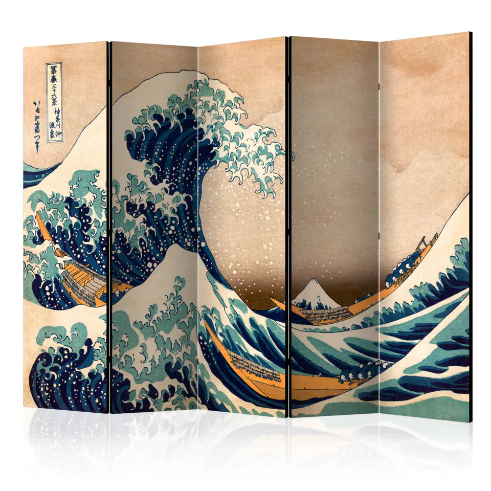 ⁨5-piece screen - Hokusai: Great Wave in Kanagawa (Reproduction) II [Room Dividers] (size 225x172)⁩ at Wasserman.eu