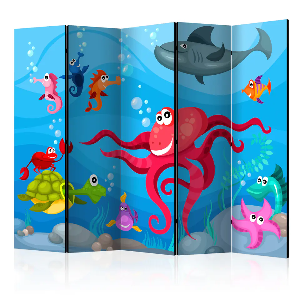 ⁨5-piece screen - Octopus and shark II [Room Dividers] (size 225x172)⁩ at Wasserman.eu