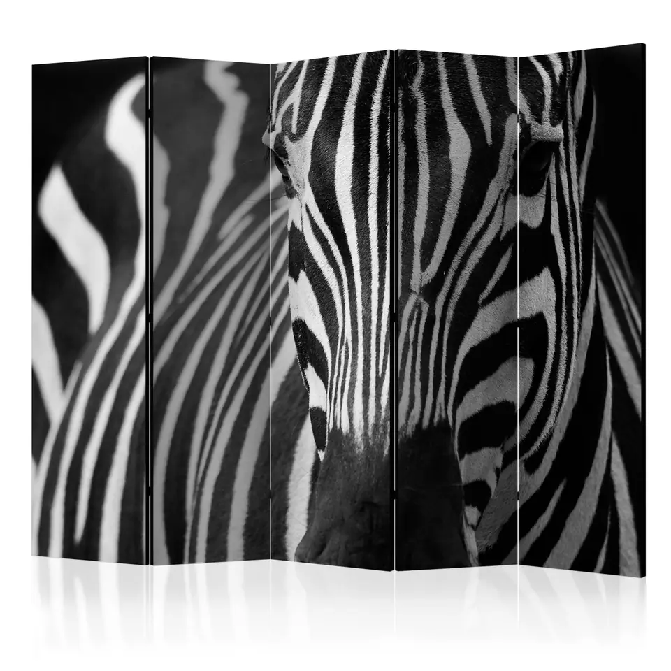 ⁨5-piece screen - White with black stripes II [Room Dividers] (size 225x172)⁩ at Wasserman.eu