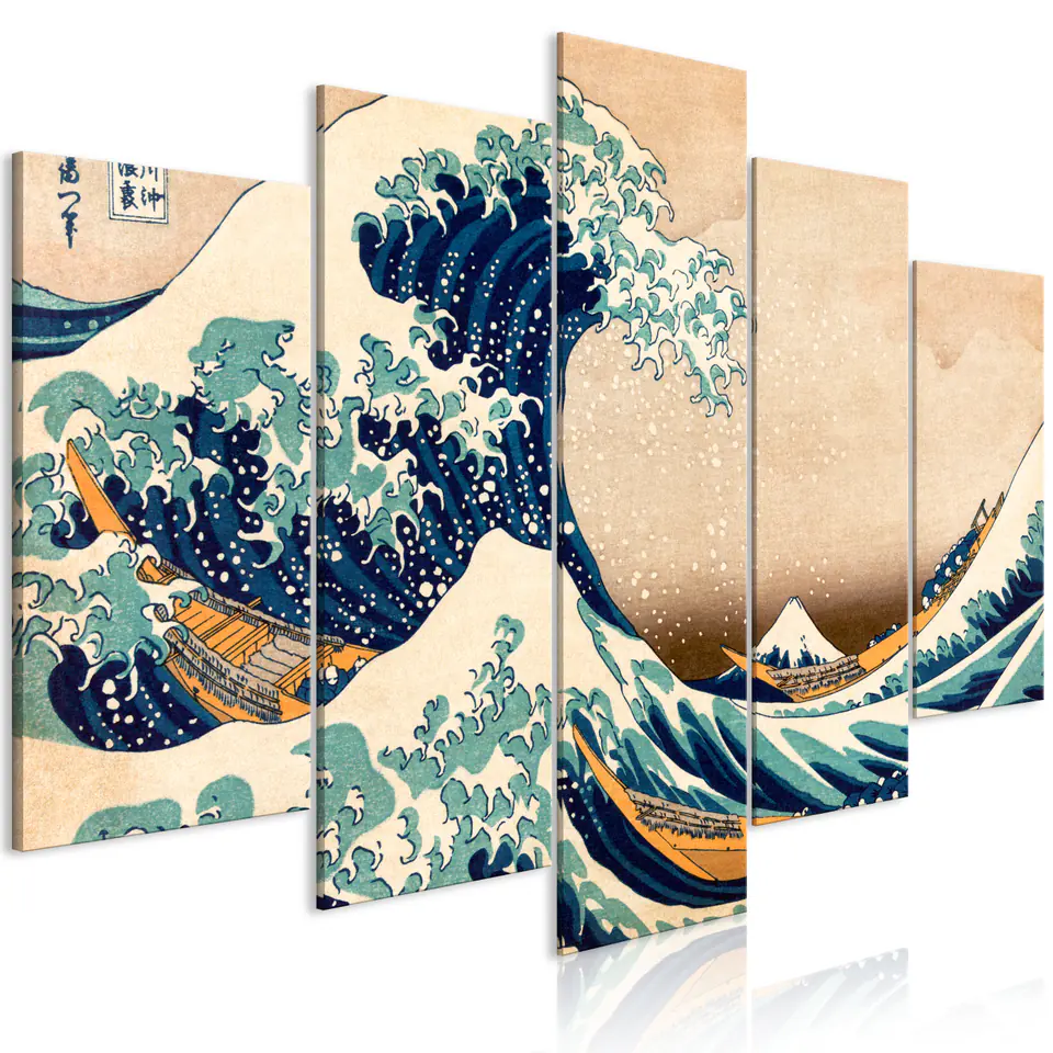 ⁨Picture - The Great Wave in Kanagawa (5-piece) wide (size 100x50)⁩ at Wasserman.eu