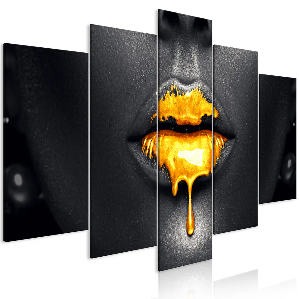 ⁨Picture - Golden lips (5-piece) wide (size 100x50)⁩ at Wasserman.eu