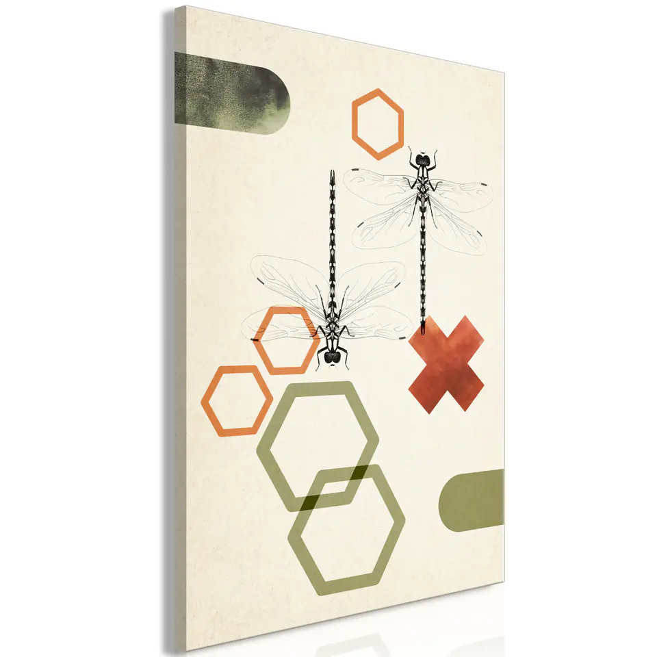 ⁨Obraz - Ważki i geometria (1-częściowy) pionowy (rozmiar 40x60, wykończenie Premium Print)⁩ w sklepie Wasserman.eu