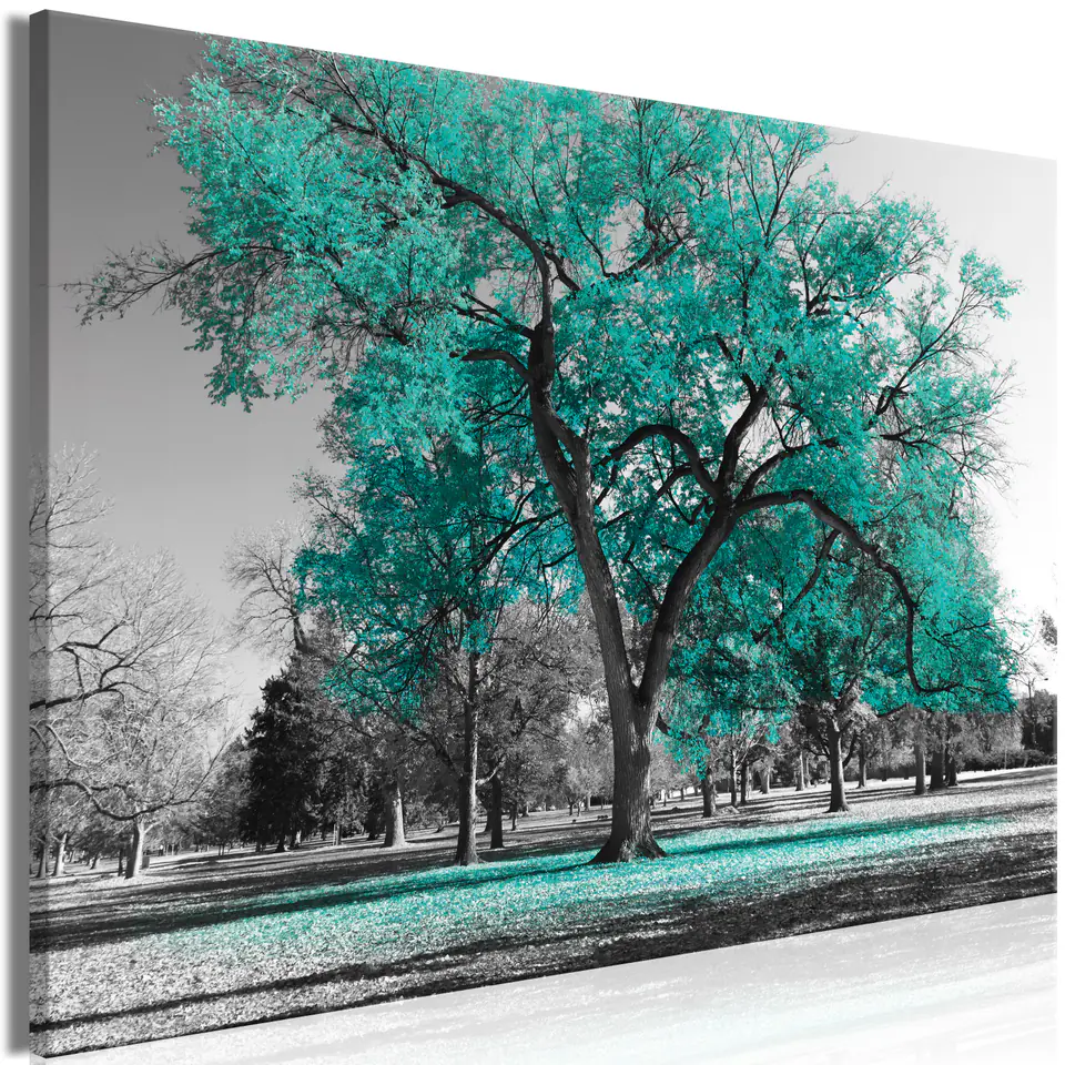⁨Obraz - Jesień w parku (1-częściowy) szeroki turkusowy (rozmiar 120x80, wykończenie Premium Print)⁩ w sklepie Wasserman.eu