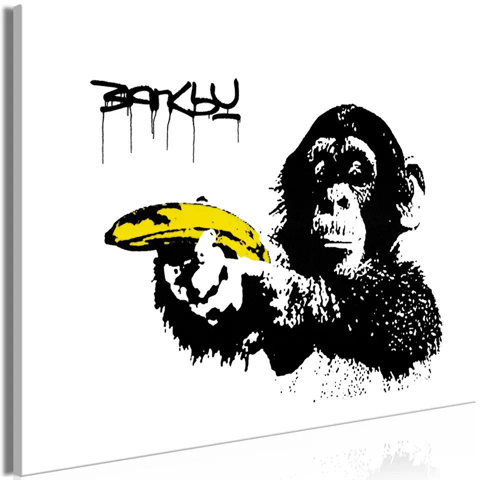 ⁨Obraz - Banksy: Małpa z bananem (1-częściowy) szeroki (rozmiar 30x20, wykończenie Na płótnie włoskim)⁩ w sklepie Wasserman.eu