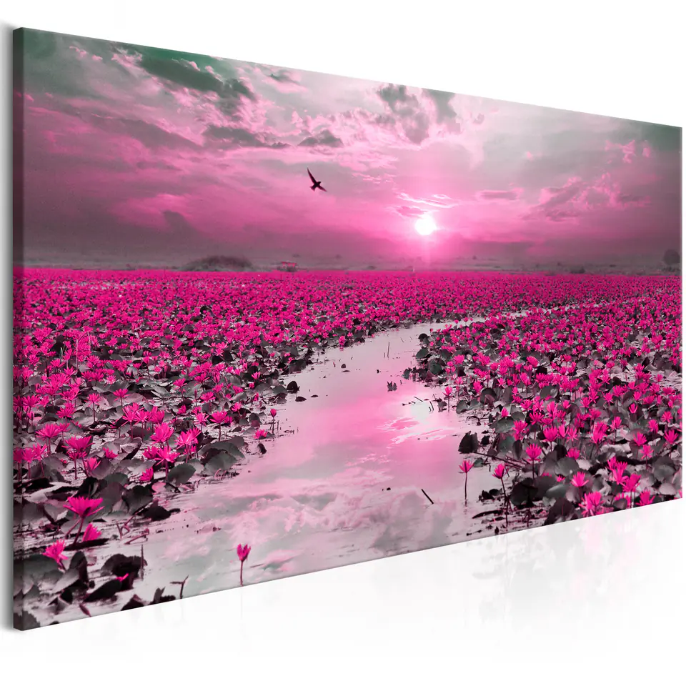 ⁨Picture - Lilies and sunset (1-piece) narrow (size 135x45)⁩ at Wasserman.eu