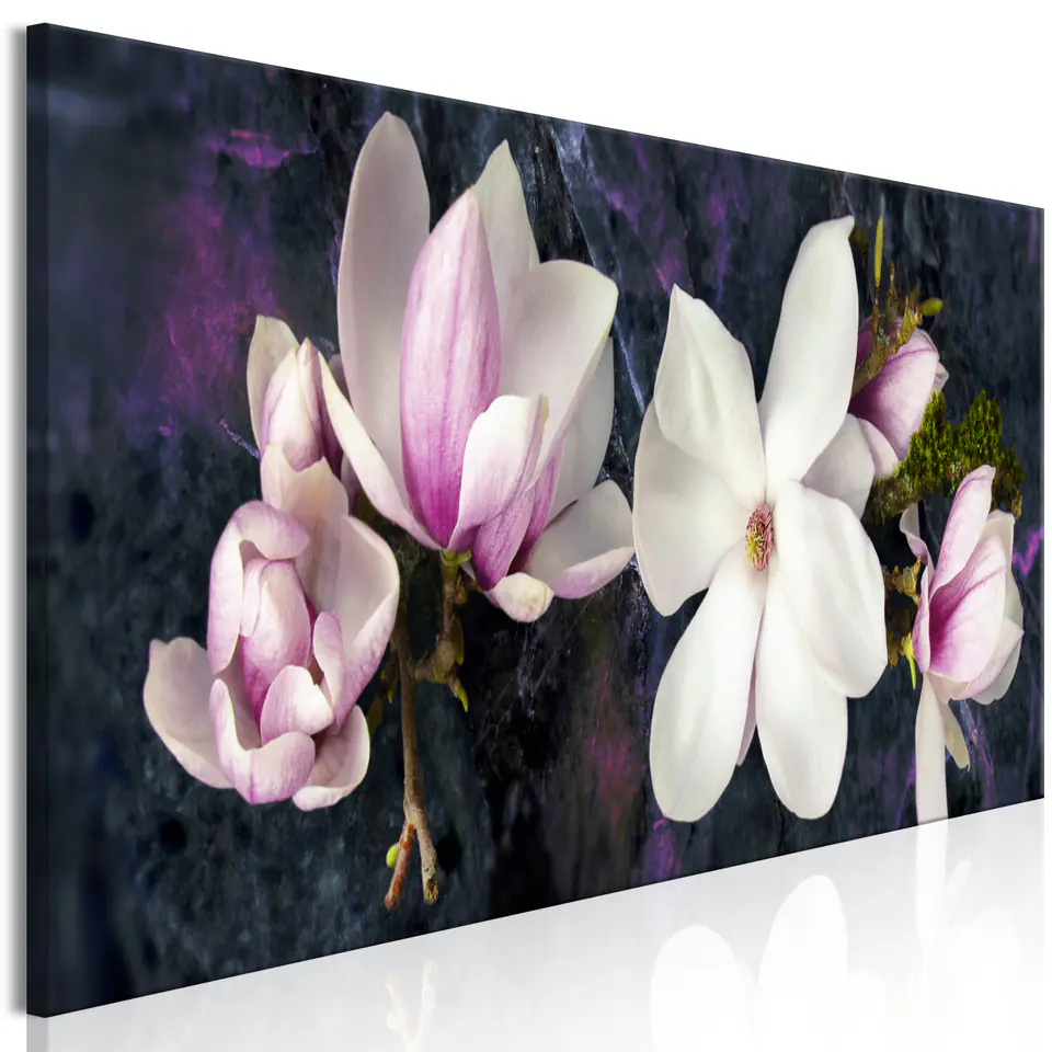 ⁨Obraz - Awangardowa magnolia (1-częściowy) wąski fioletowy (rozmiar 150x50, wykończenie Premium Print)⁩ w sklepie Wasserman.eu