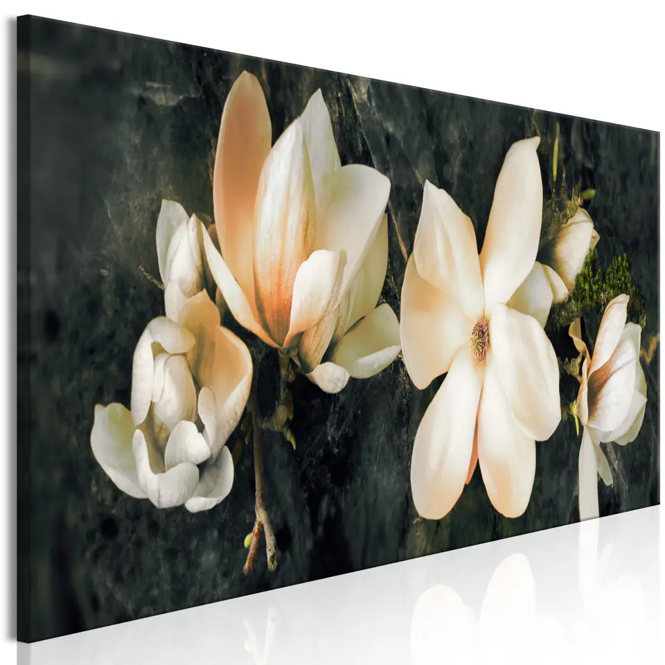 ⁨Obraz - Awangardowa magnolia (1-częściowy) wąski pomarańczowy (rozmiar 90x30, wykończenie Standard)⁩ w sklepie Wasserman.eu