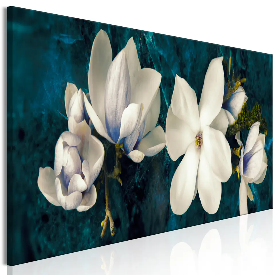 ⁨Obraz - Awangardowa magnolia (1-częściowy) wąski turkusowy (rozmiar 150x50, wykończenie Standard)⁩ w sklepie Wasserman.eu