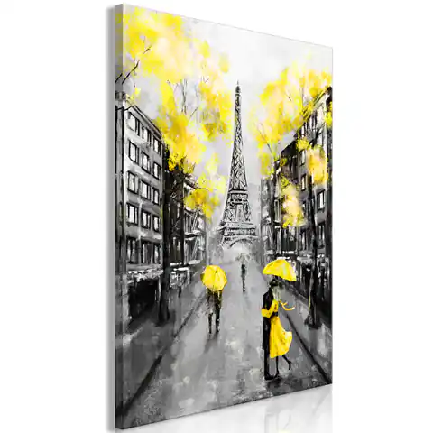 ⁨Obraz - Paryskie rendez-vous (1-częściowy) pionowy żółty (rozmiar 40x60, wykończenie Premium Print)⁩ w sklepie Wasserman.eu