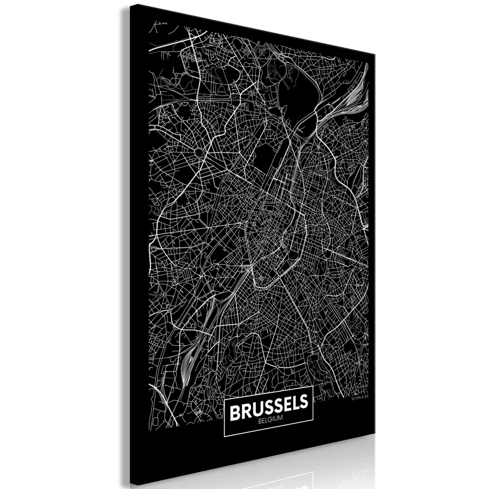 ⁨Obraz - Ciemna mapa Brukseli (1-częściowy) pionowy (rozmiar 40x60, wykończenie Premium Print)⁩ w sklepie Wasserman.eu