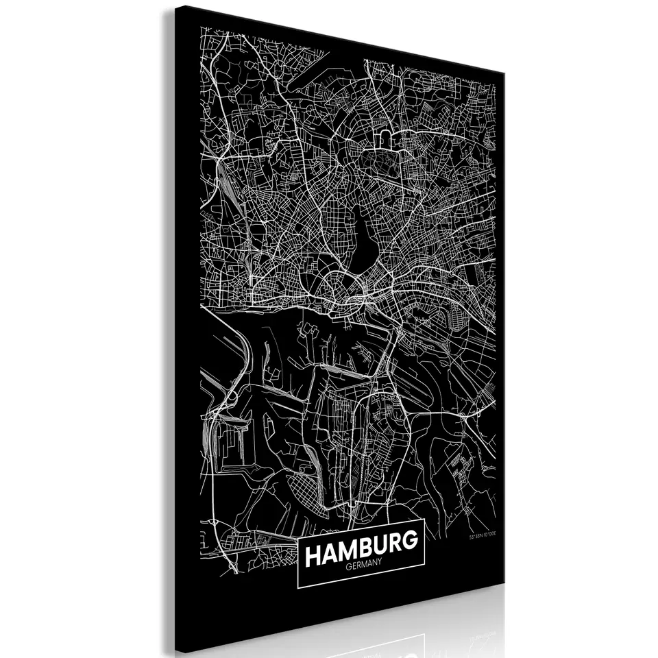 ⁨Obraz - Ciemna mapa Hamburga (1-częściowy) pionowy (rozmiar 60x90, wykończenie Premium Print)⁩ w sklepie Wasserman.eu