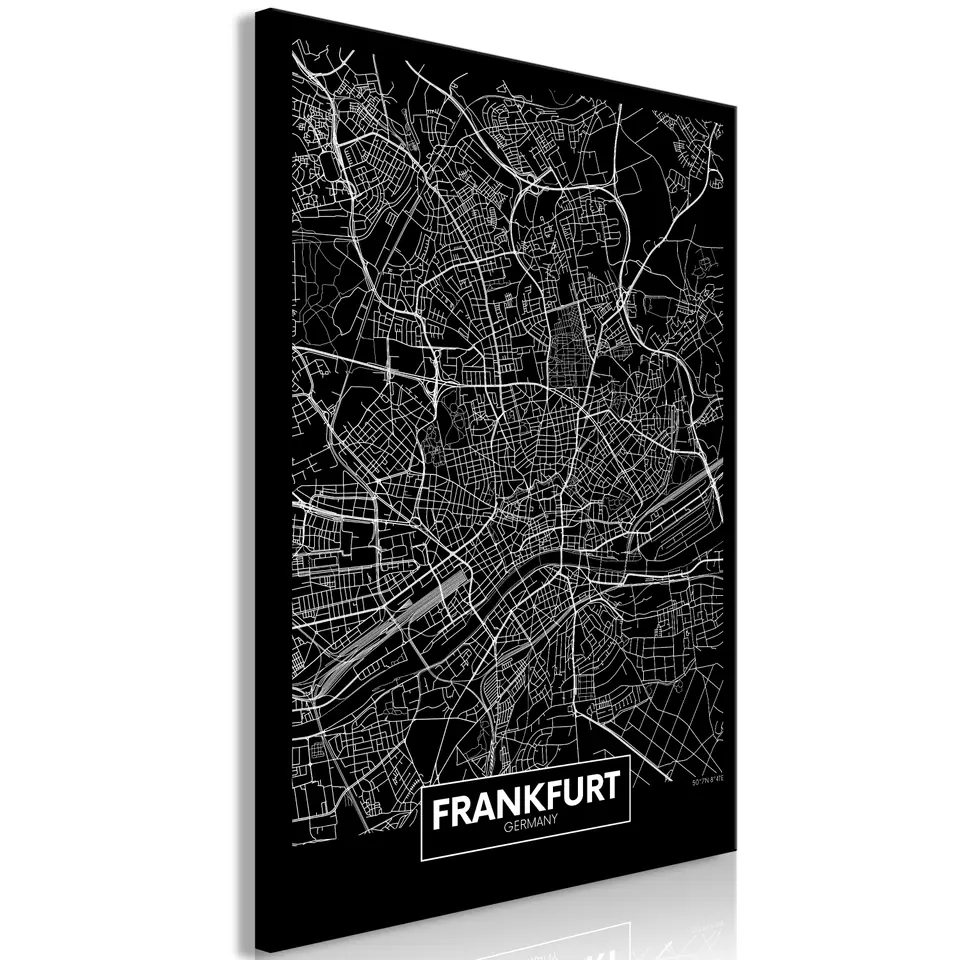 ⁨Obraz - Ciemna mapa Frankfurtu (1-częściowy) pionowy (rozmiar 20x30, wykończenie Premium Print)⁩ w sklepie Wasserman.eu