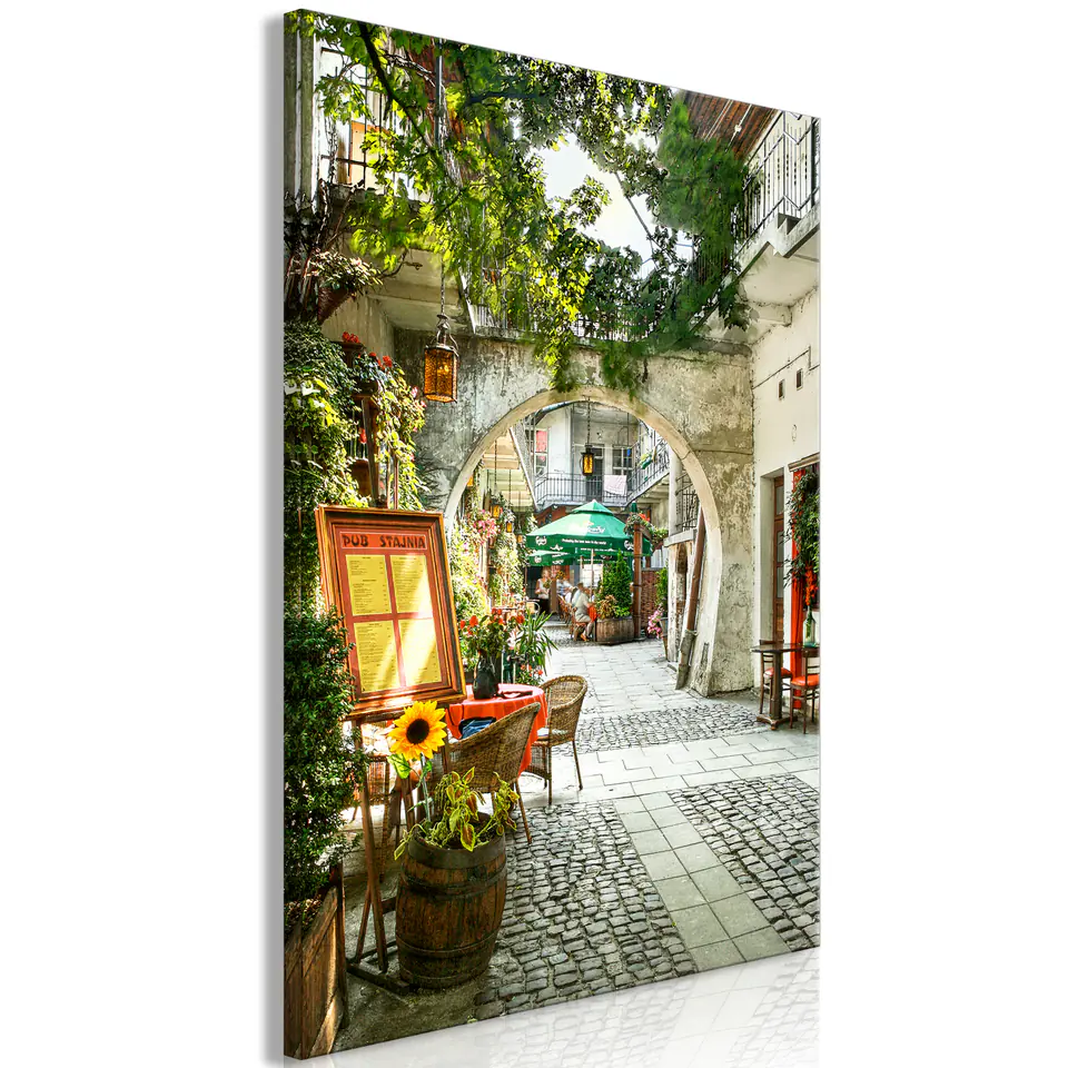 ⁨Obraz - Kraków: słoneczny pub (1-częściowy) pionowy (rozmiar 80x120, wykończenie Premium Print)⁩ w sklepie Wasserman.eu