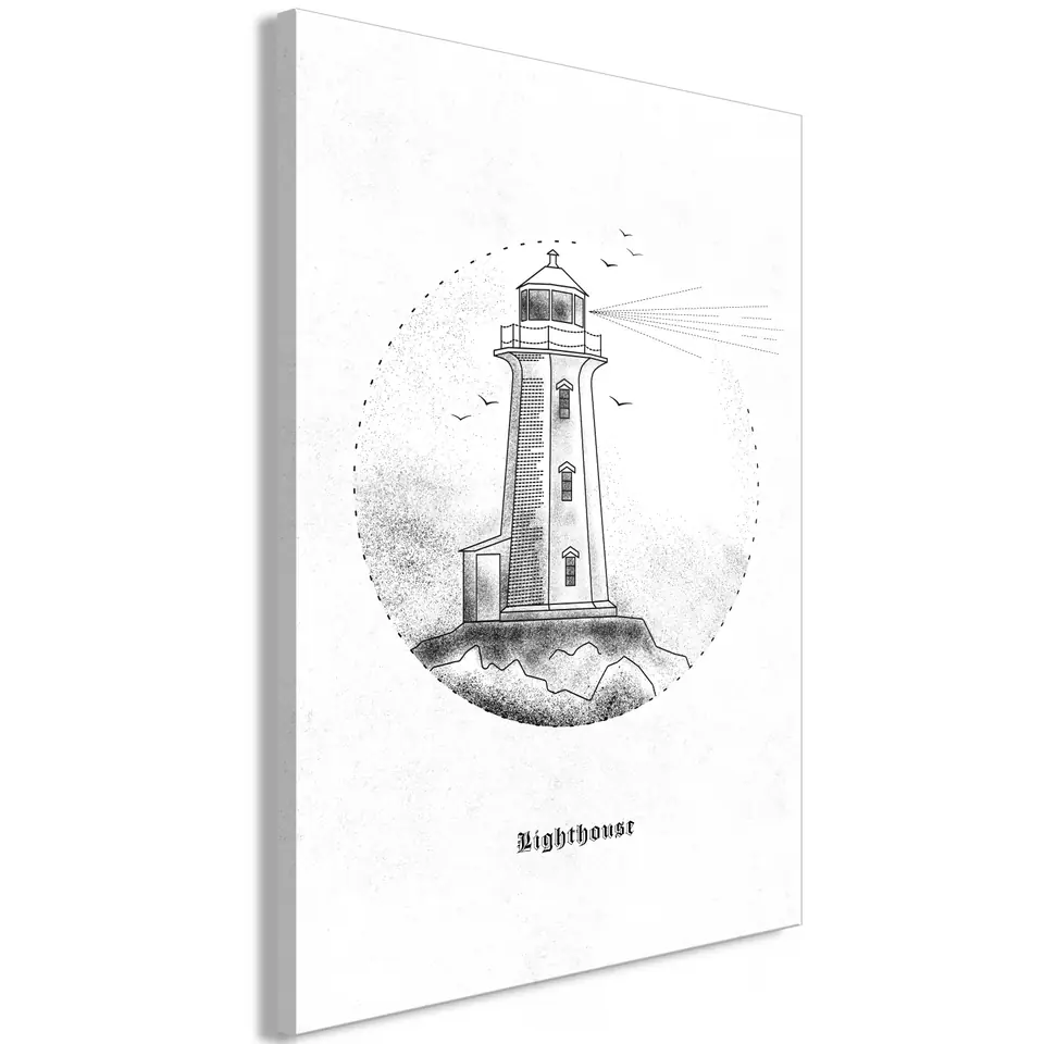 ⁨Picture - Black and white lighthouse (1-piece), vertical (size 40x60)⁩ at Wasserman.eu