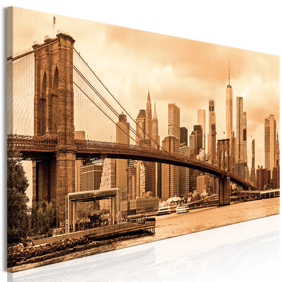 ⁨Obraz - Droga na Manhattan (1-częściowy) wąski sepia (rozmiar 135x45, wykończenie Premium Print)⁩ w sklepie Wasserman.eu