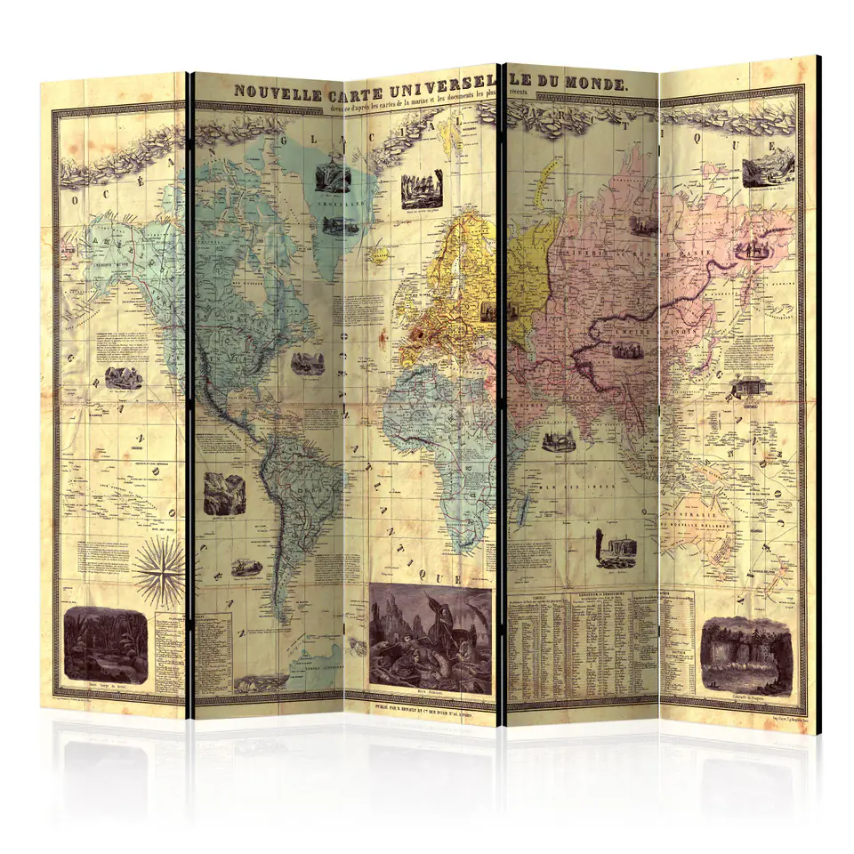 ⁨5-piece screen - Nouvelle Carte Du Monde [Room Dividers] (size 225x172)⁩ at Wasserman.eu