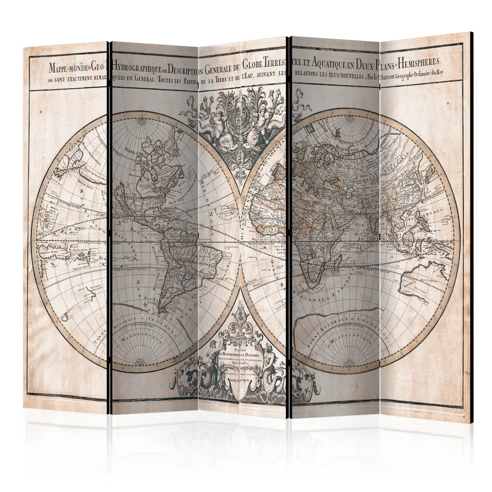 ⁨5-piece screen - Mappe-Monde Geo-Hydrographique [Room Dividers] (size 225x172)⁩ at Wasserman.eu