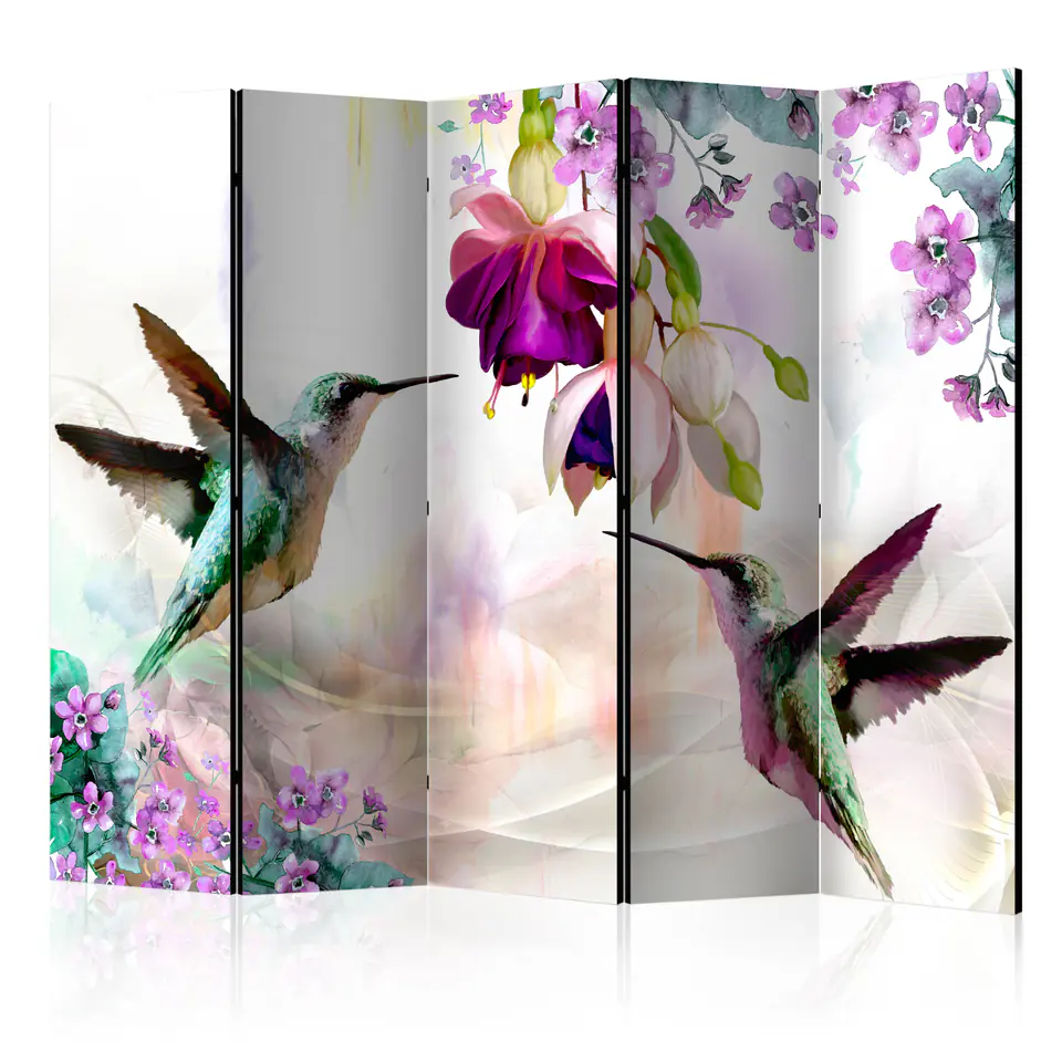 ⁨Parawan - Kolibry i kwiaty II [Room Dividers] (rozmiar 225x172, wykończenie Akustyczny)⁩ w sklepie Wasserman.eu