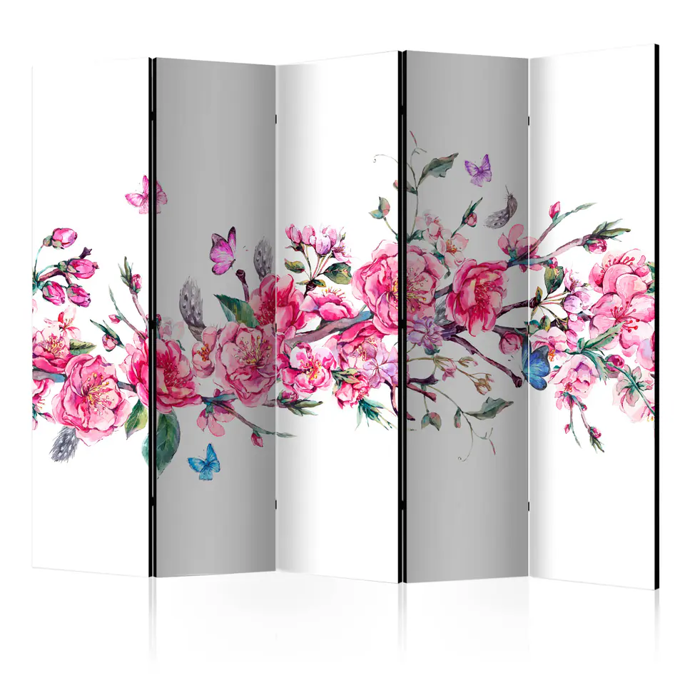 ⁨5-piece screen - Flowers and butterflies II [Room Dividers] (size 225x172)⁩ at Wasserman.eu
