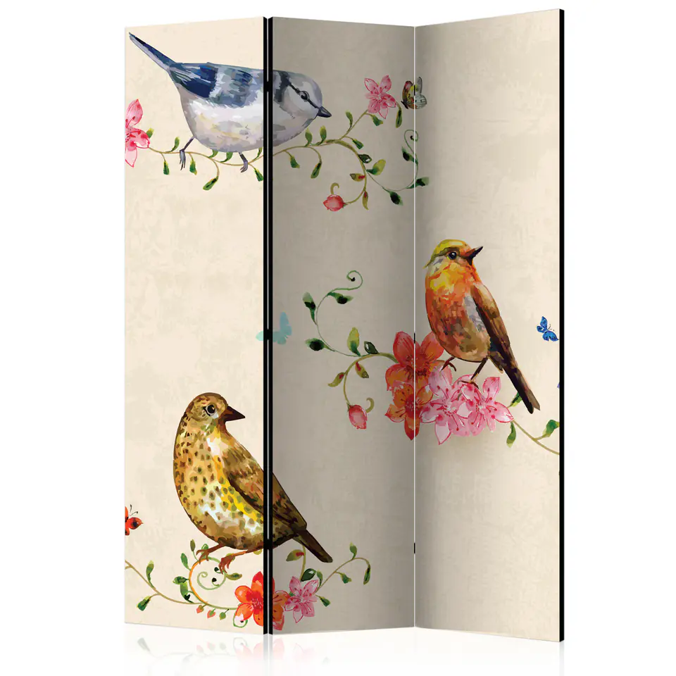 ⁨Screen 3-piece - Bird singing [Room Dividers] (size 135x172)⁩ at Wasserman.eu