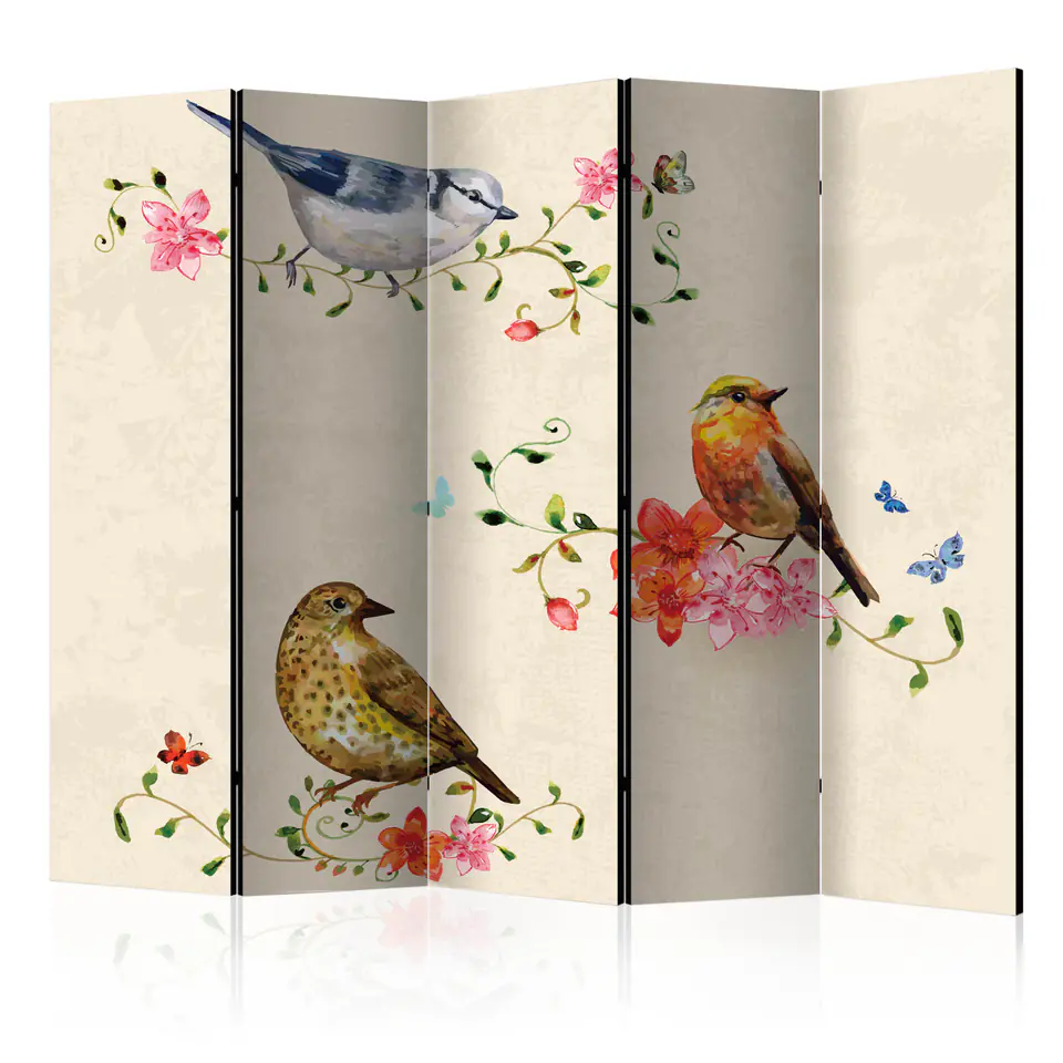 ⁨Screen 5-piece - Bird vocals II [Room Dividers] (size 225x172)⁩ at Wasserman.eu