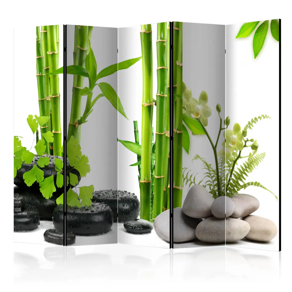 ⁨5-piece screen - Bamboos and stones II [Room Dividers] (size 225x172)⁩ at Wasserman.eu