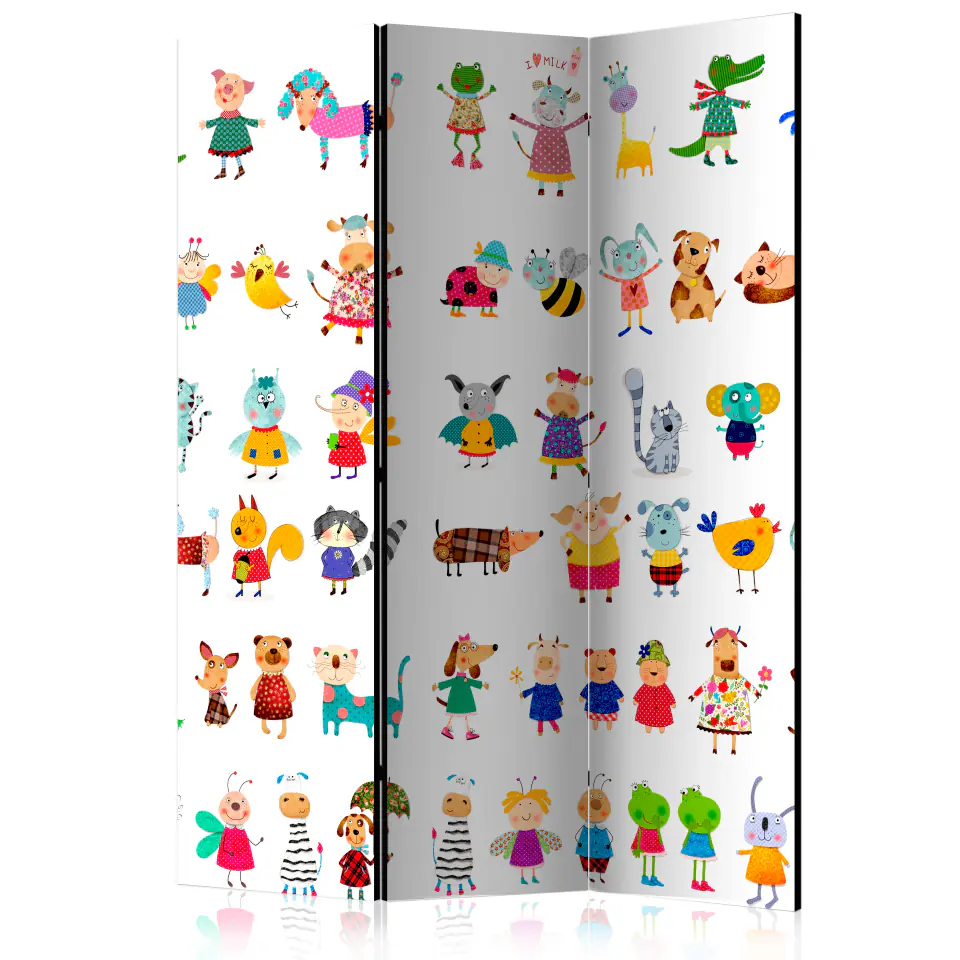 ⁨Screen 3-piece - Cartoon animals [Room Dividers] (size 135x172)⁩ at Wasserman.eu