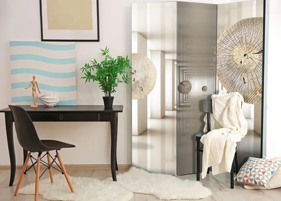 ⁨Parawan - Futyrystyczny las (rozmiar 135x172, wykończenie Dwustronny)⁩ w sklepie Wasserman.eu