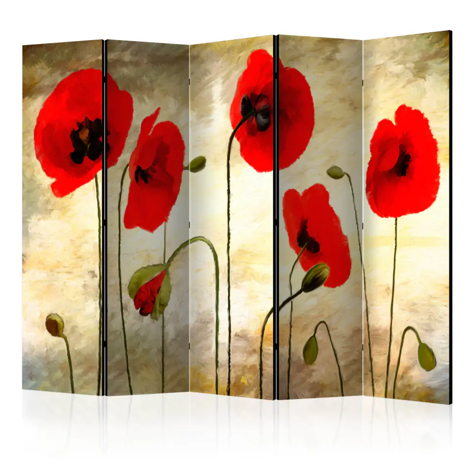 ⁨5-piece screen - Golden field of poppies II [Room Dividers] (size 225x172)⁩ at Wasserman.eu