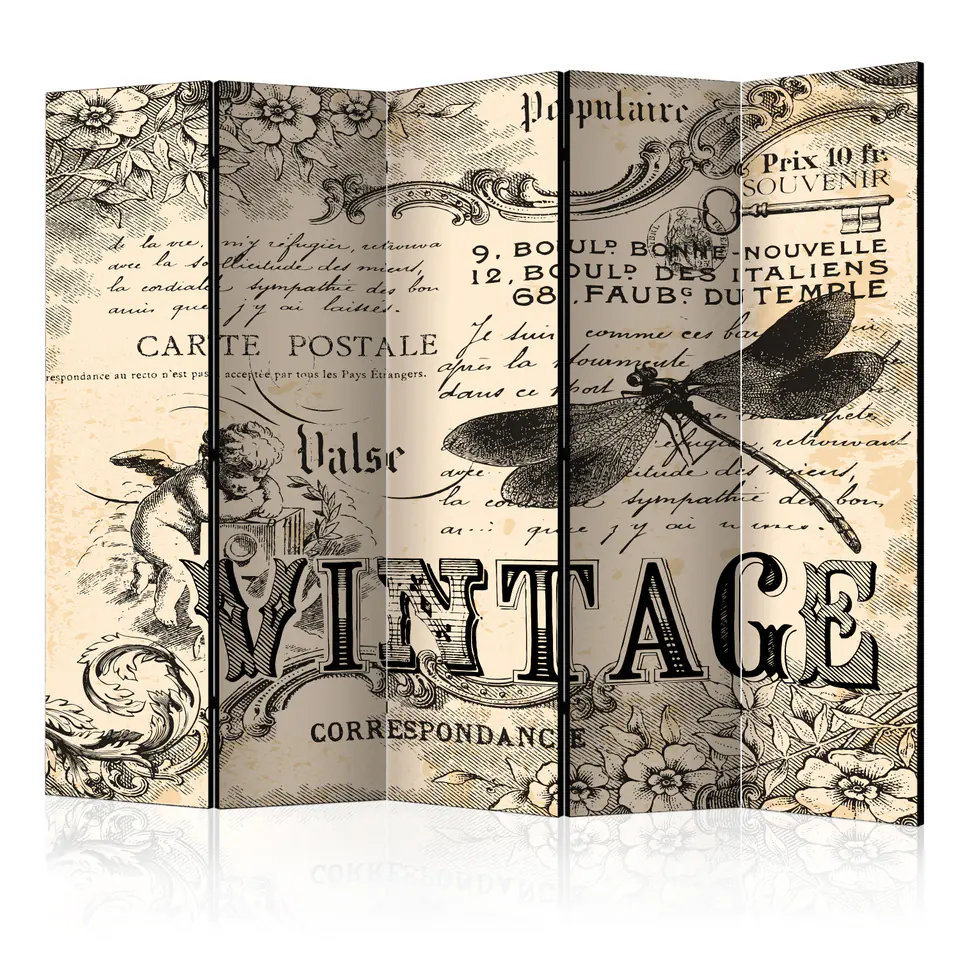 ⁨5-piece screen - Vintage Correspondence II [Room Dividers] (size 225x172)⁩ at Wasserman.eu