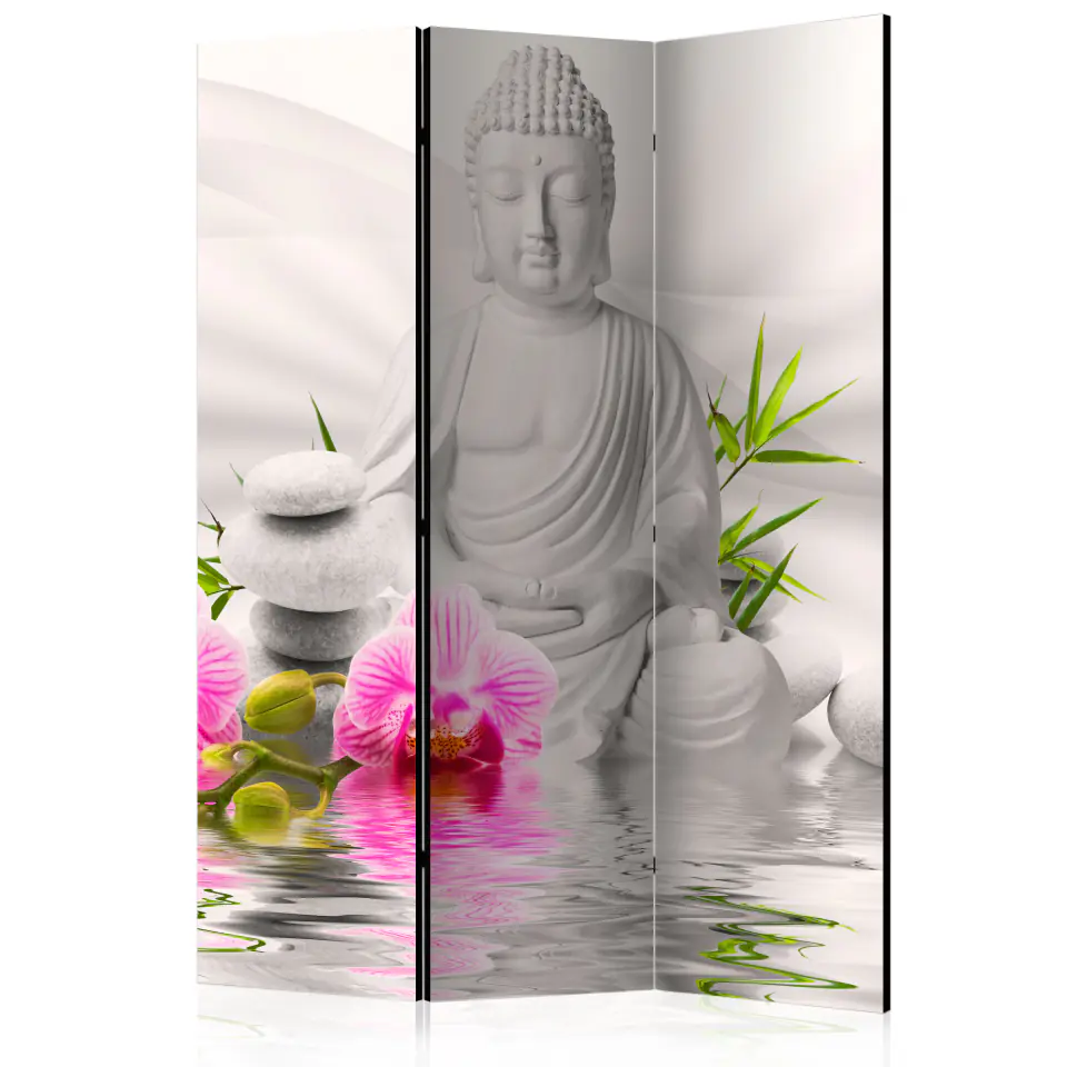 ⁨3-piece screen - Buddha and orchids [Room Dividers] (size 135x172)⁩ at Wasserman.eu