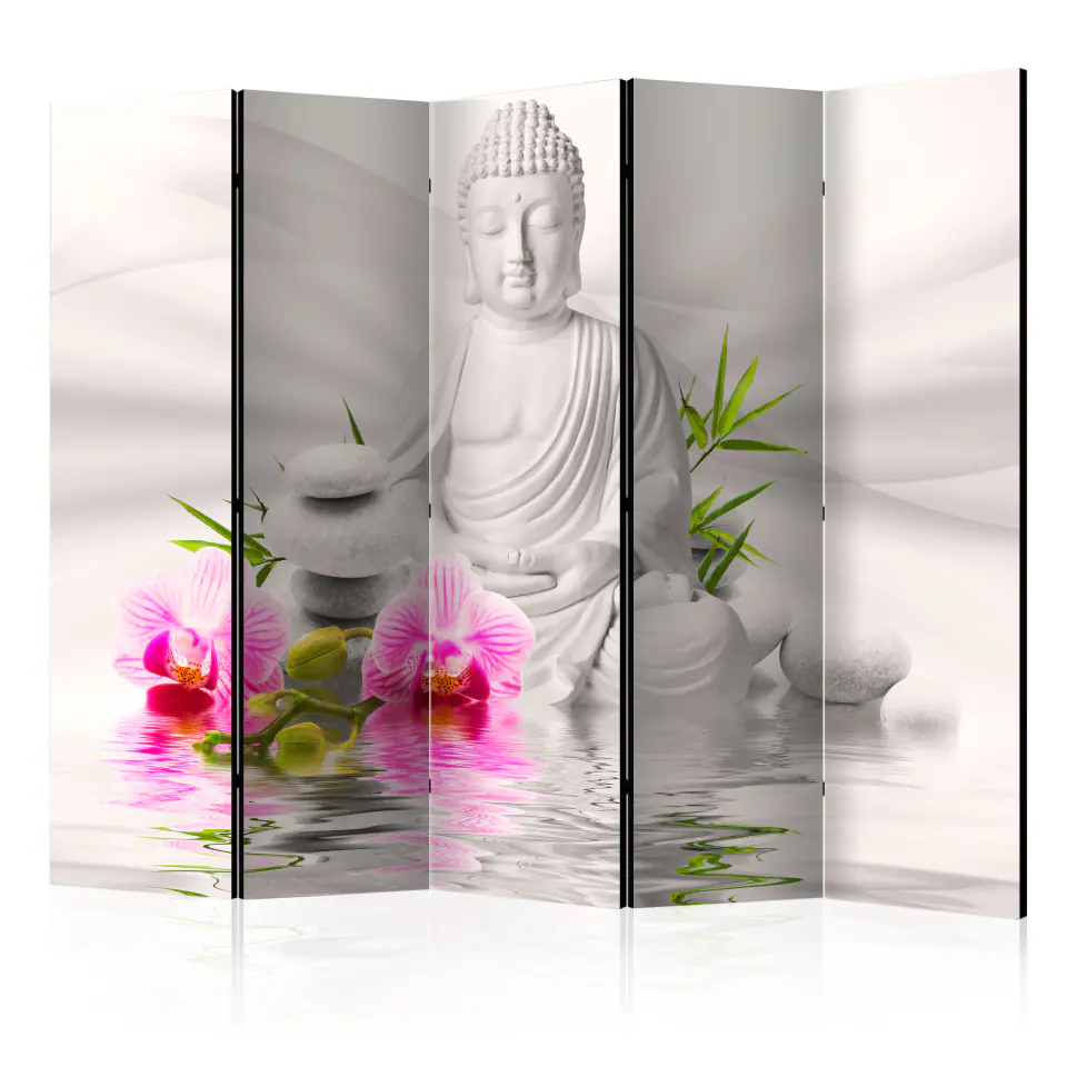 ⁨5-piece screen - Buddha and orchids II [Room Dividers] (size 225x172)⁩ at Wasserman.eu