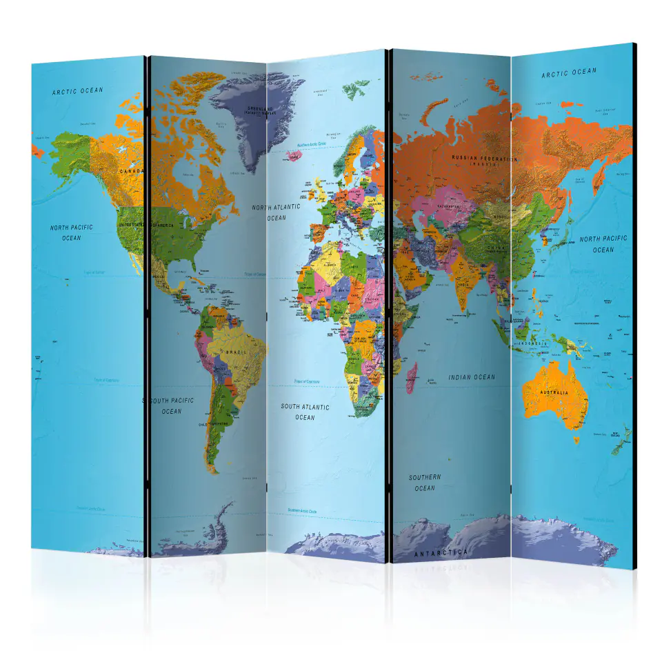 ⁨5-piece screen - Colorful geography [Room Dividers] (size 225x172)⁩ at Wasserman.eu