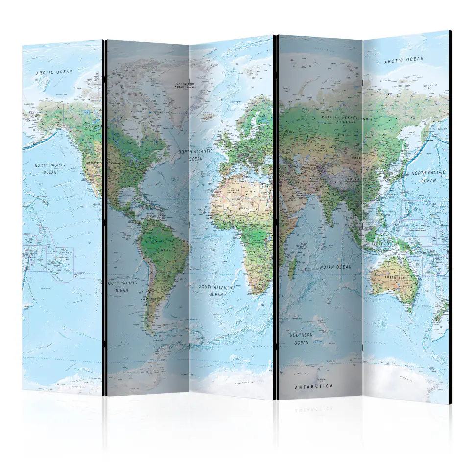 ⁨5-piece screen - World Map [Room Dividers] (size 225x172)⁩ at Wasserman.eu