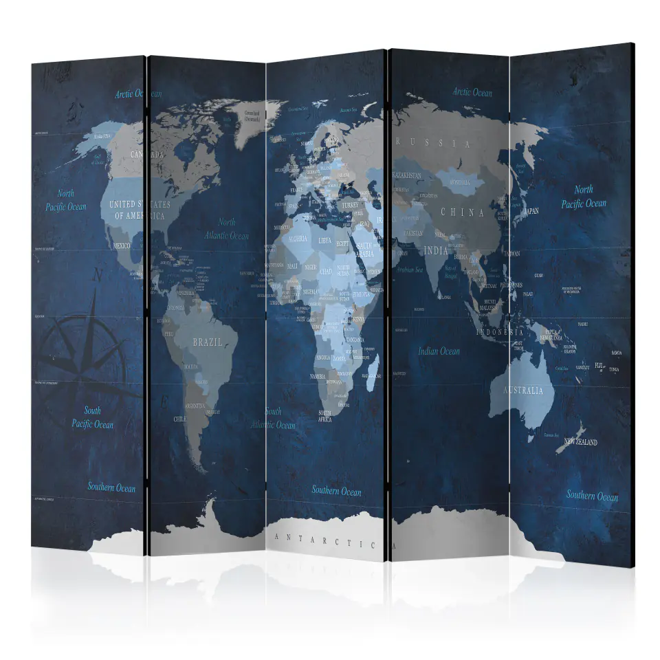 ⁨5-piece screen - Navy Blue World [Room Dividers] (size 225x172)⁩ at Wasserman.eu