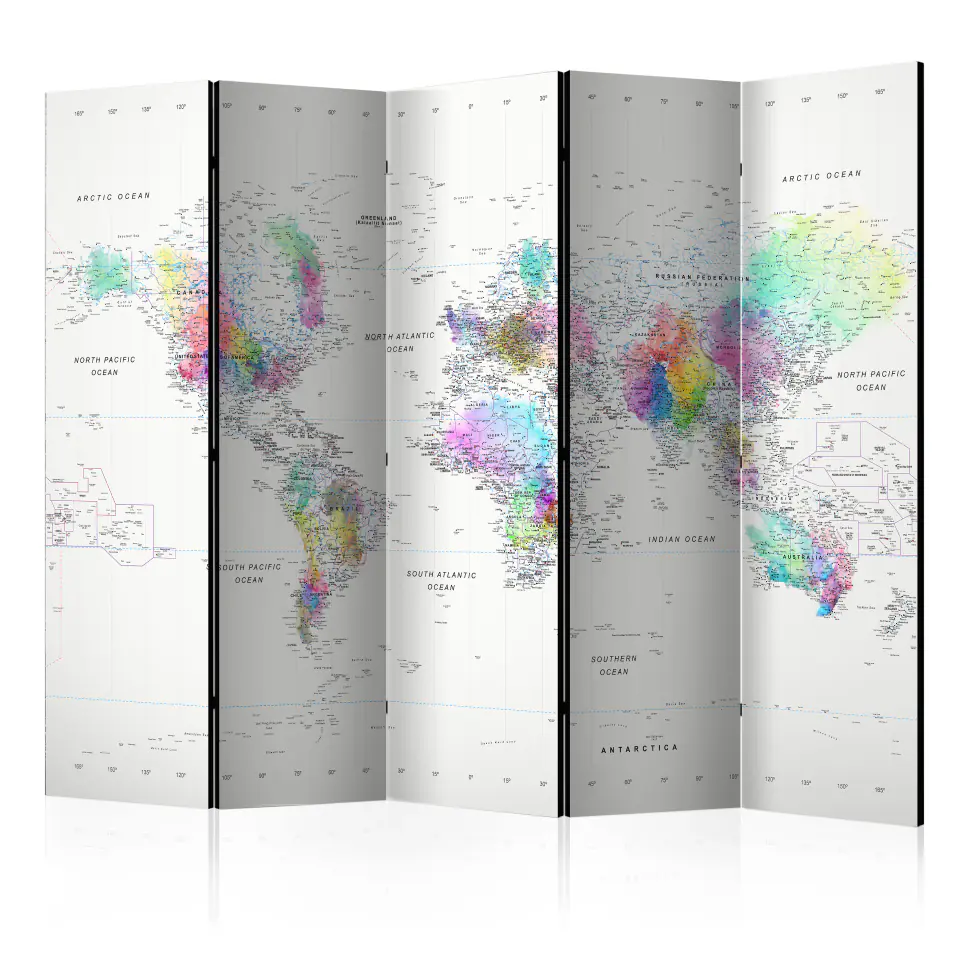 ⁨5-piece screen - Screen: Map of the World white - color (size 225x172)⁩ at Wasserman.eu