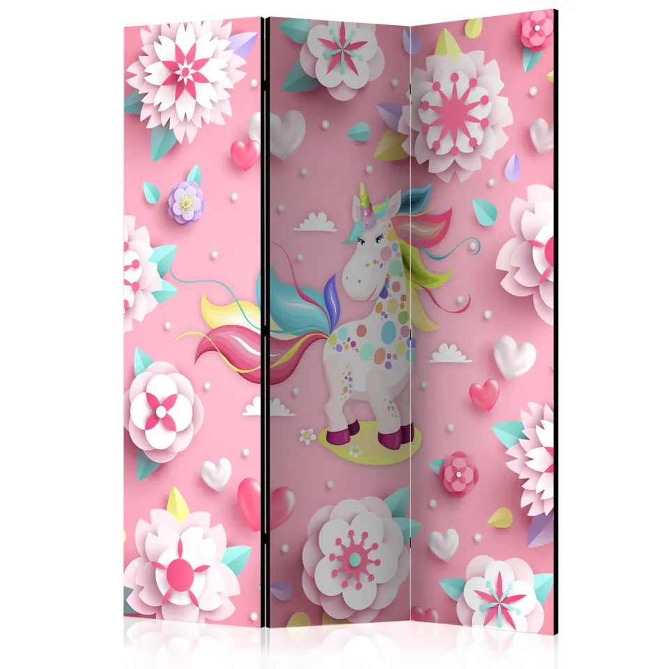⁨Parawan - Jednorożec w kwietniku [Room Dividers] (rozmiar 135x172, wykończenie Dwustronny)⁩ w sklepie Wasserman.eu