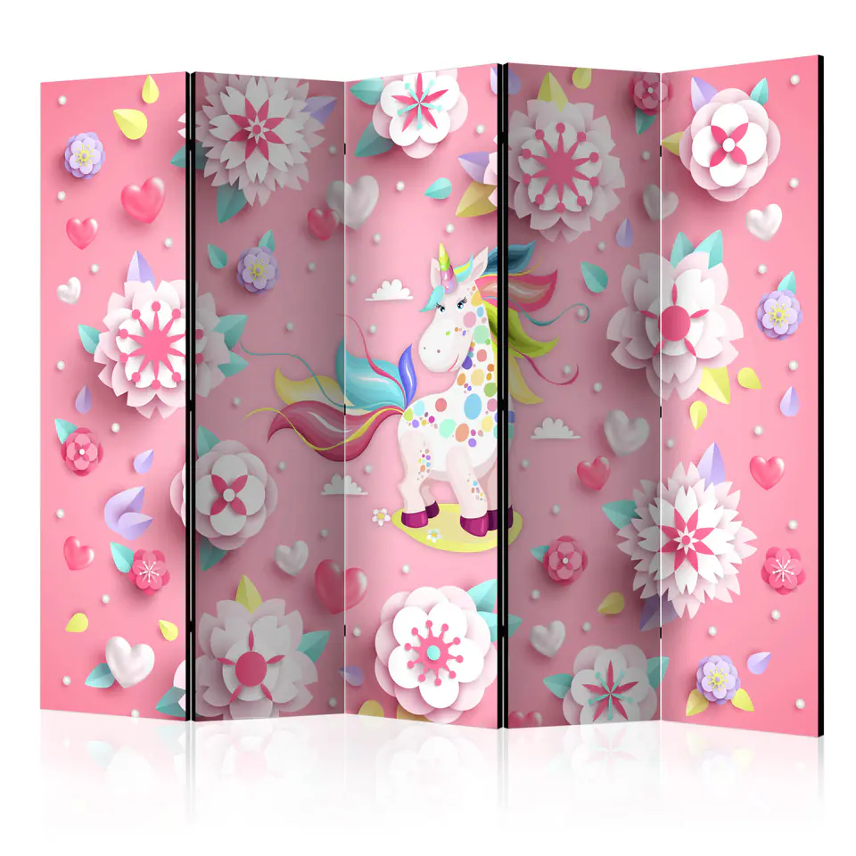 ⁨Parawan - Jednorożec w kwietniku II [Room Dividers] (rozmiar 225x172, wykończenie Dwustronny)⁩ w sklepie Wasserman.eu