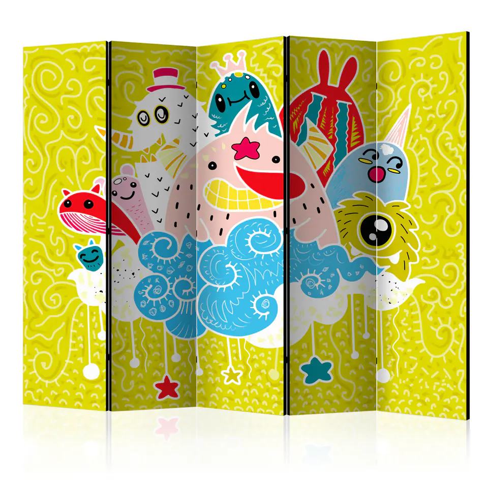 ⁨5-piece screen - Cheerful Creatures II [Room Dividers] (size 225x172)⁩ at Wasserman.eu