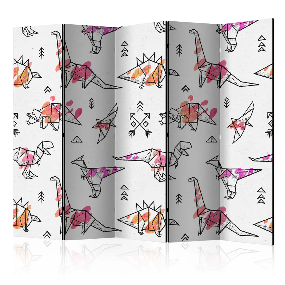 ⁨Parawan - Dinozaury origami II [Room Dividers] (rozmiar 225x172, wykończenie Akustyczny)⁩ w sklepie Wasserman.eu