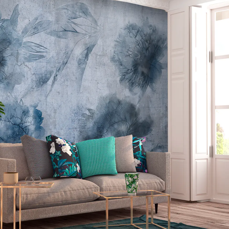 ⁨Self-adhesive wall mural - Blue peonies (size 98x70)⁩ at Wasserman.eu