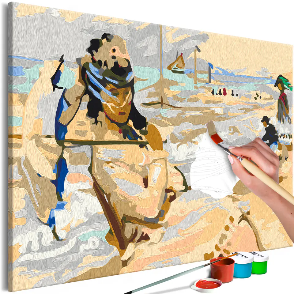 ⁨Self-painting - Claude Monet: Kamila on the beach Trouville (size 60x40)⁩ at Wasserman.eu
