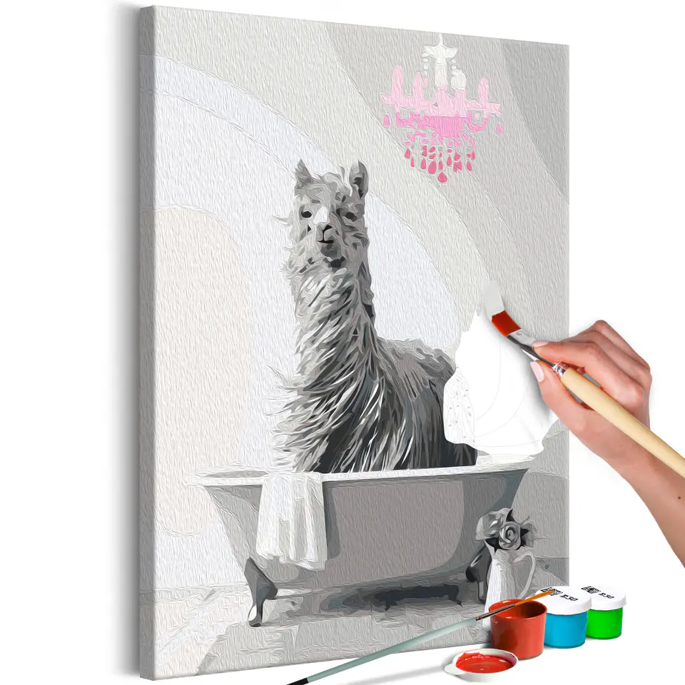 ⁨Self-painting - Lllama in the bath (size 40x60)⁩ at Wasserman.eu
